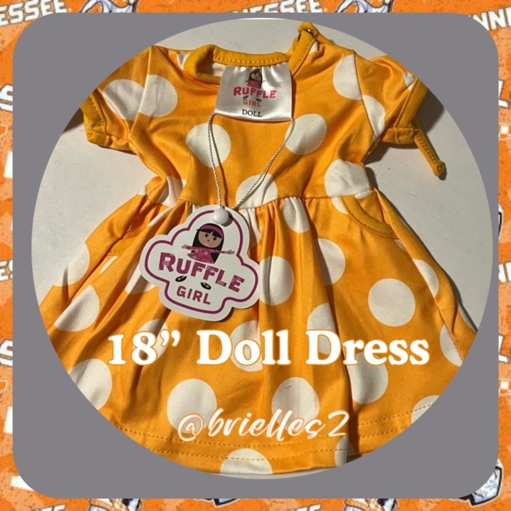 🎁 New Ruffle Girl 18” Doll Orange Polka-A-Dot Dress